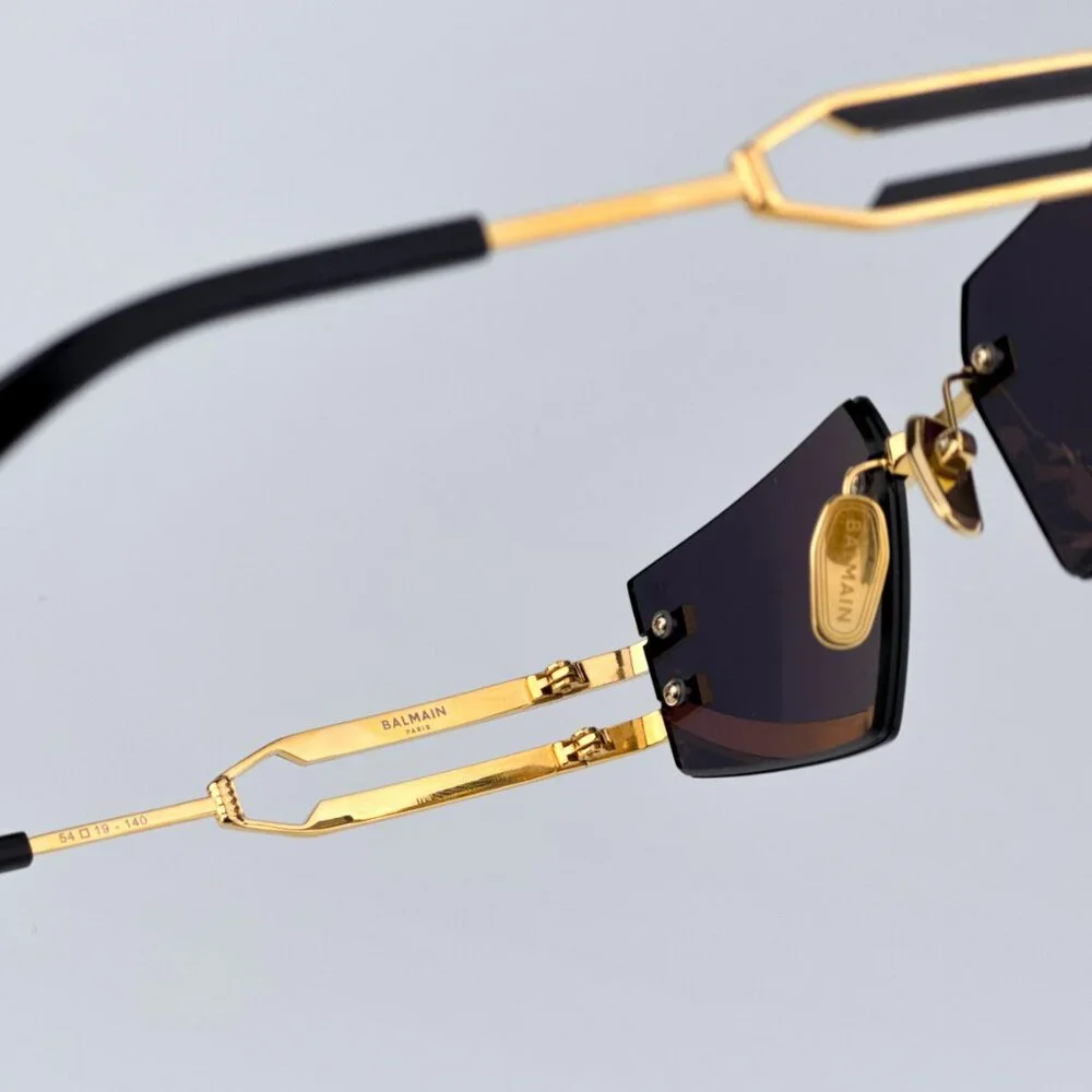 Balmain FIXE BPS-123A-54 Men BRAND NEW Sunglasses Titanium Gold Grey Geometric
